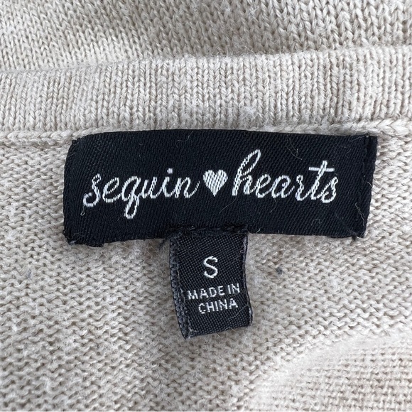 SMALL SEQUIN HEARTS BEIGE SWEATER LONG SLEEVE KNIT DRESS  NEUTRAL JUNIORS - Picture 7 of 9